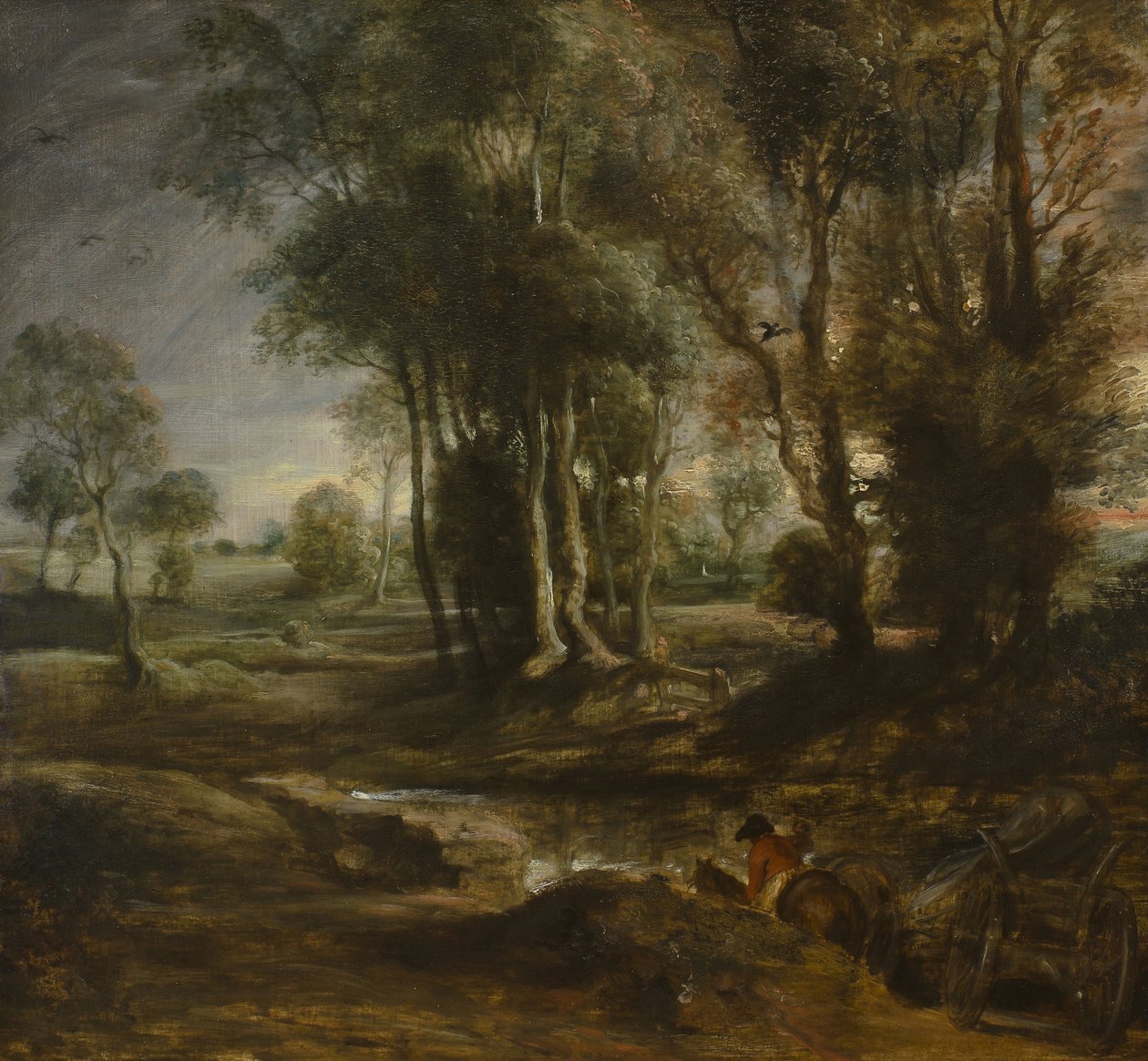 Abendlandschaft mit Holzfuhrwerk, 1630-1640 von Peter Paul Rubens