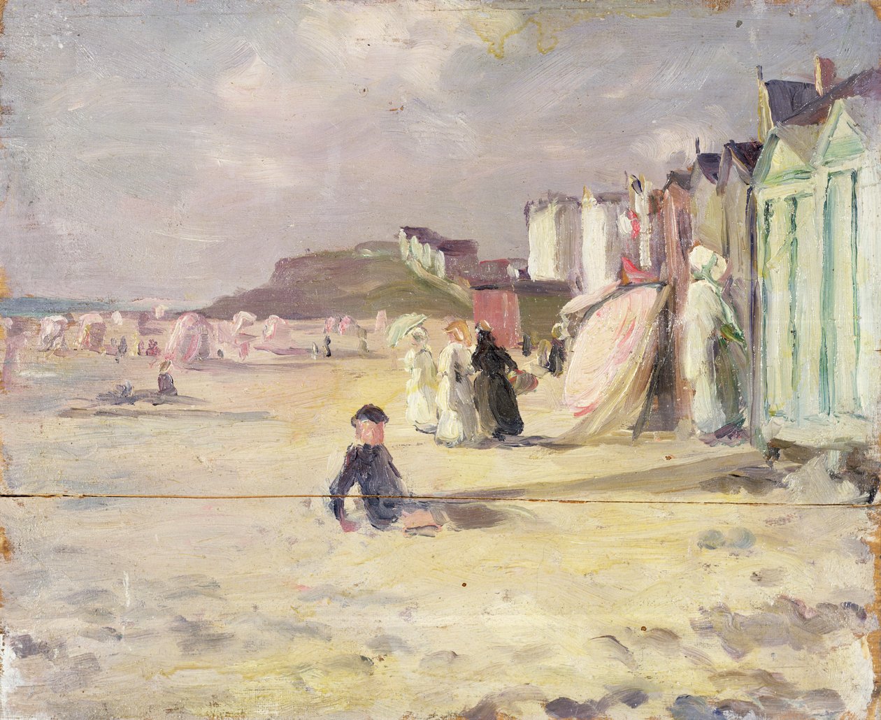 Figuren, die neben einer Reihe von Strandhütten gehen von Philip Wilson Steer