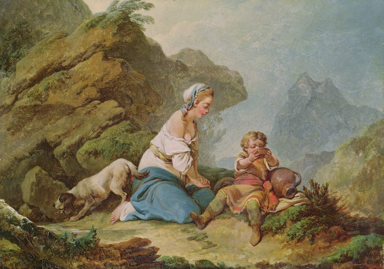 Hagar beobachtet ihren Sohn beim Trinken von Philippe Jacques de Loutherbourg