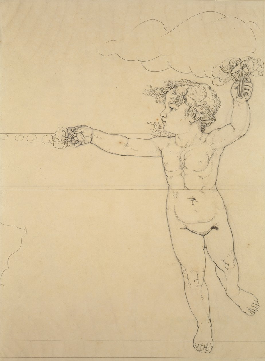 Rechte Seite Genie mit einer Rose, Studie für Morgen, 1809 von Philipp Otto Runge