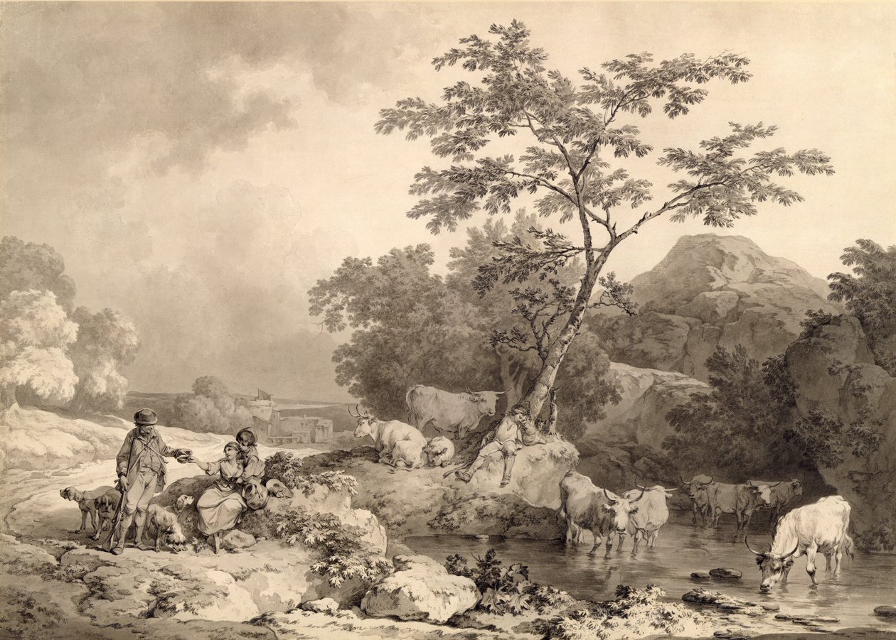 Figuren an einem Bach mit Viehtränke von Philippe Jacques de Loutherbourg