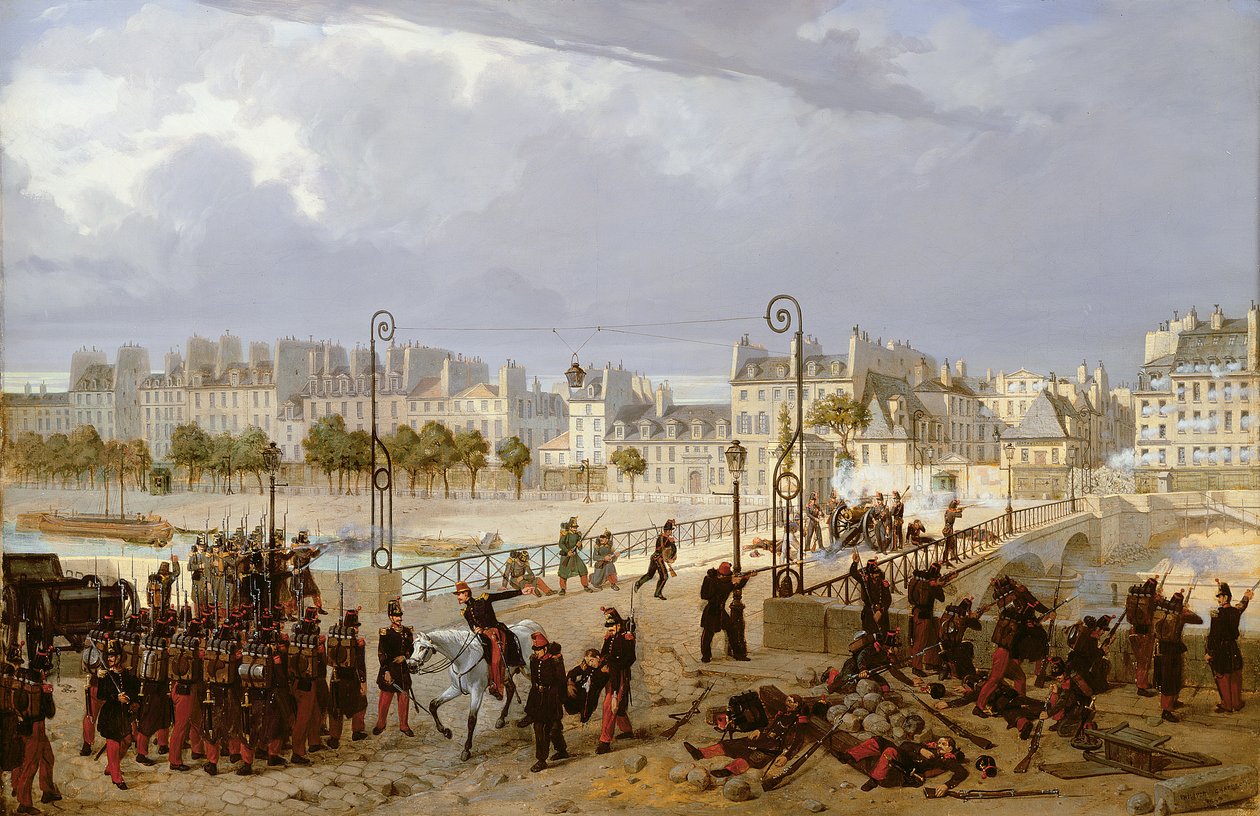 Ein Angriff auf eine Barrikade auf der Pont de l