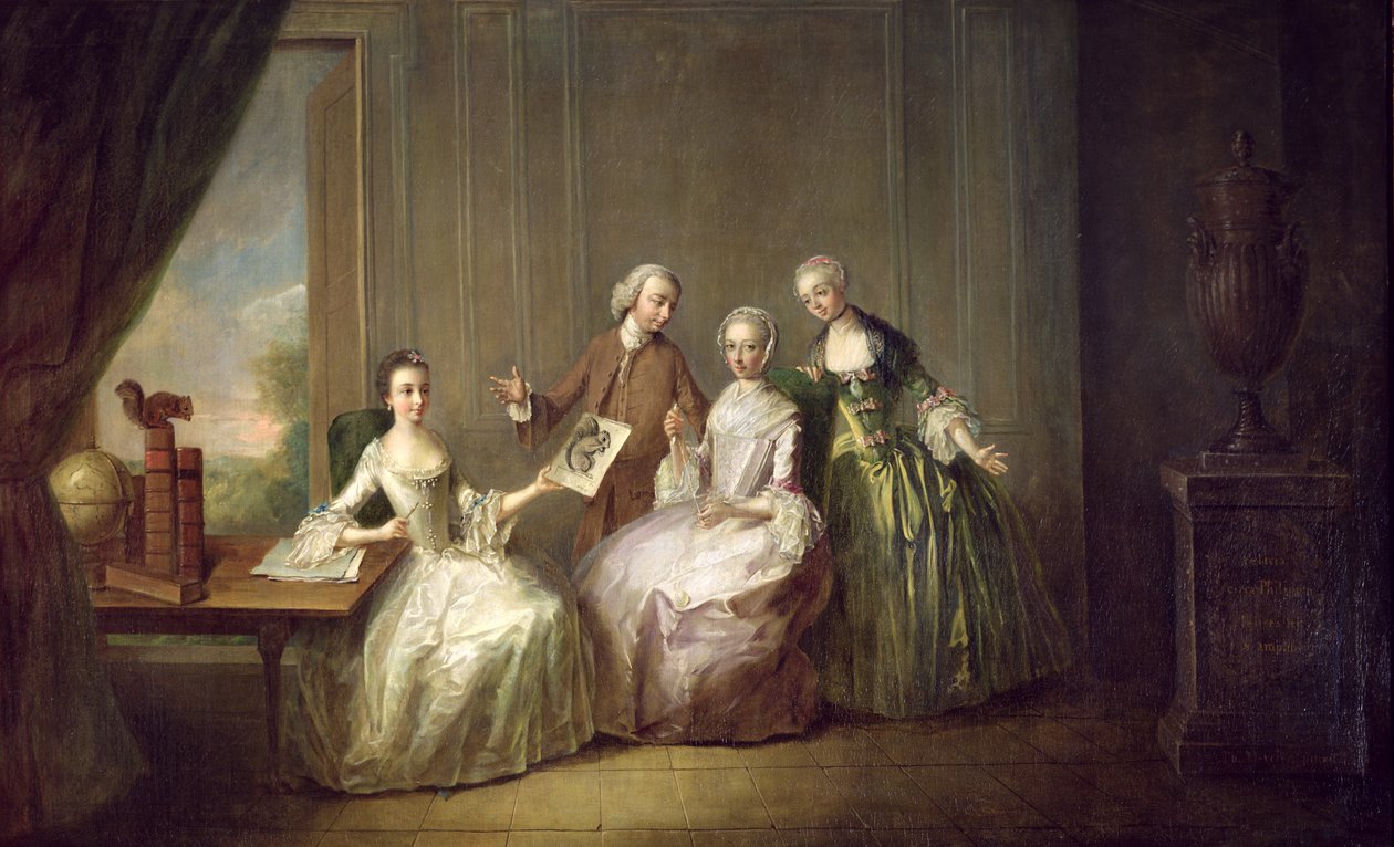 Familie in einem Innenraum mit Eichhörnchen, möglicherweise die Familie Burton aus Eltham, Kent, 1755-60 von Philippe Mercier