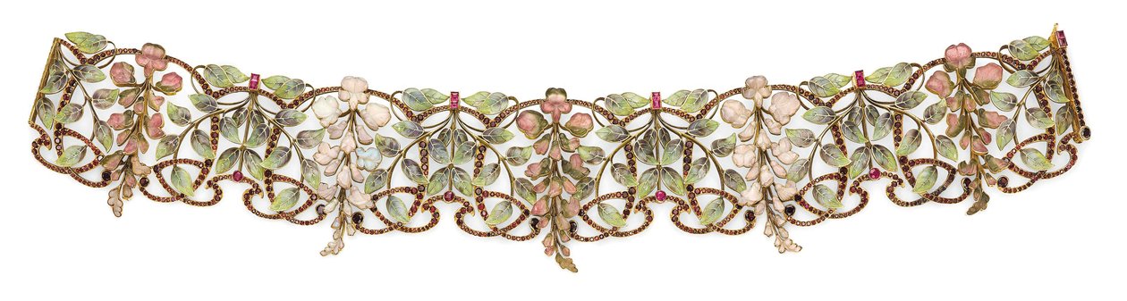 Art Nouveau Multi-Edelstein und Emaille 