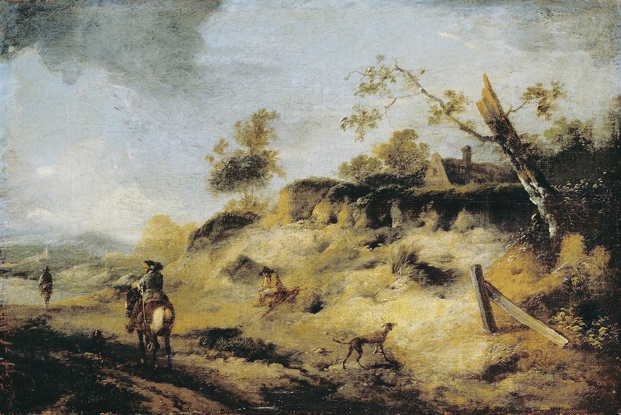 Sandbank mit Reisenden von Philips Wouwerman