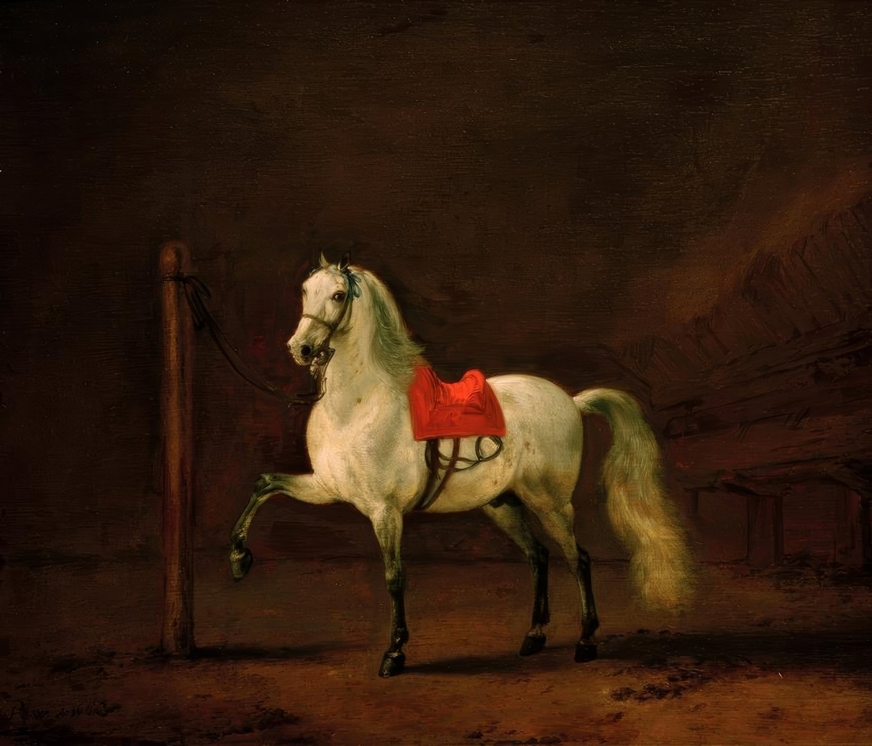 Ein Schimmel im Stall von Philips Wouwerman