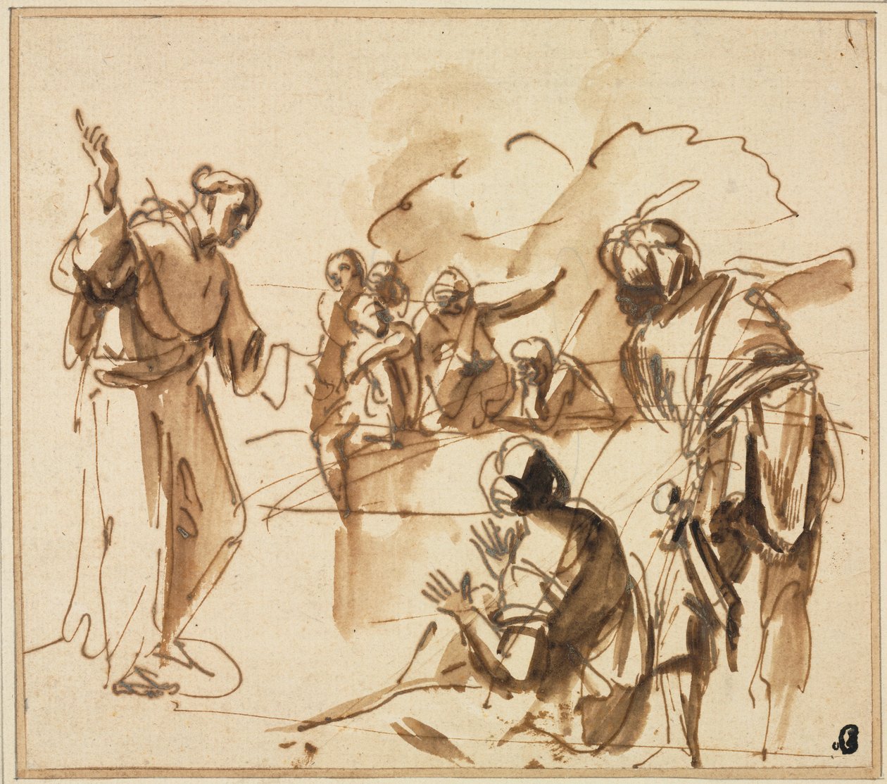Ein Mönch predigt, Mitte des 17. Jahrhunderts von Pier Francesco Mola