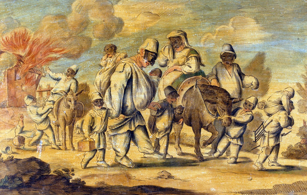 Pulcinella verliert sein Zuhause bei einem Feuer von Pier Leone (after) Ghezzi