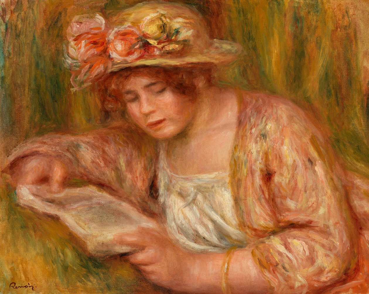 Andrée mit Hut, lesend von Pierre Auguste Renoir