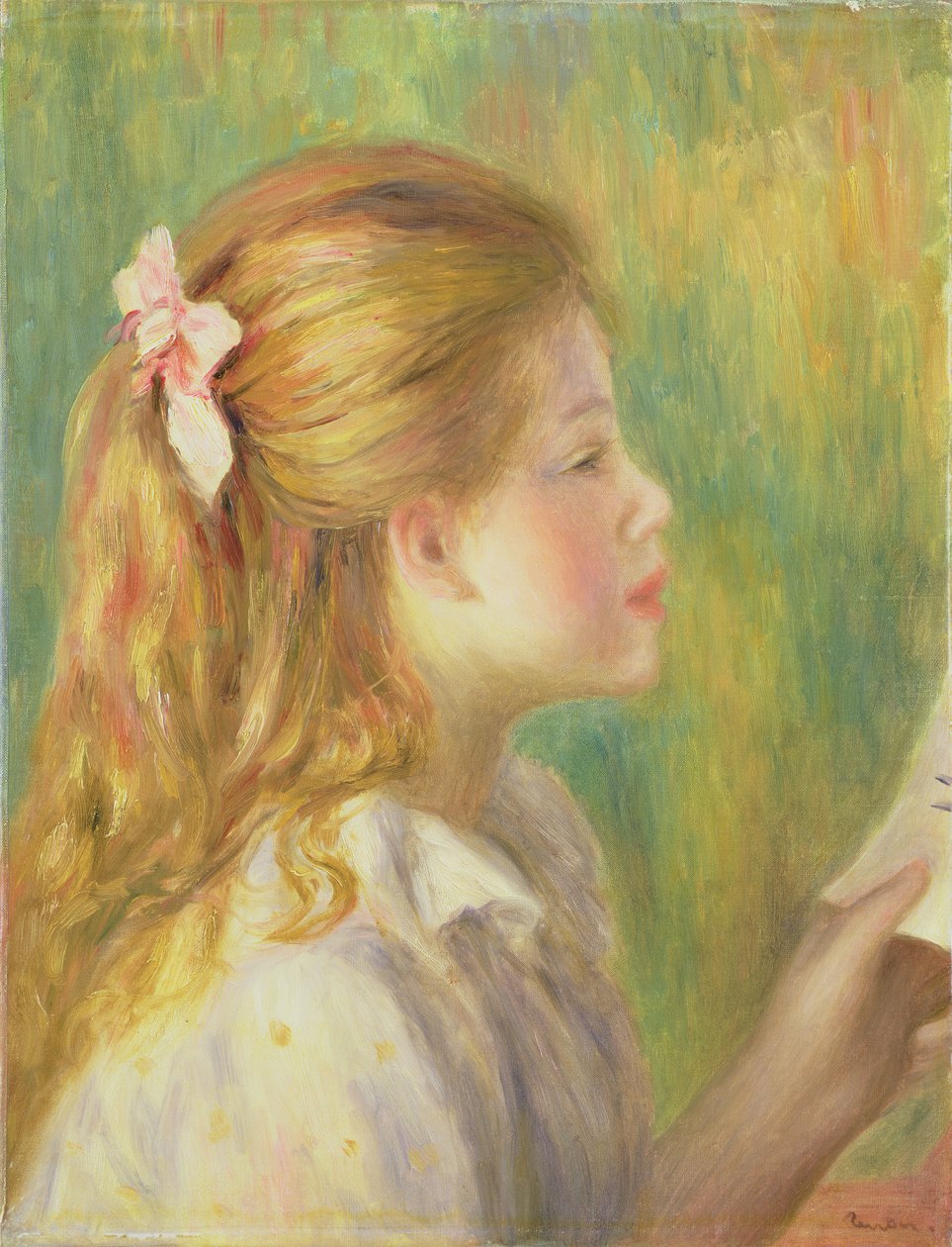 Mädchen im Profil beim Lesen von Pierre Auguste Renoir