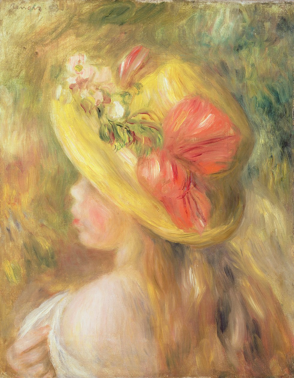 Kopf eines Mädchens mit Hut von Pierre Auguste Renoir