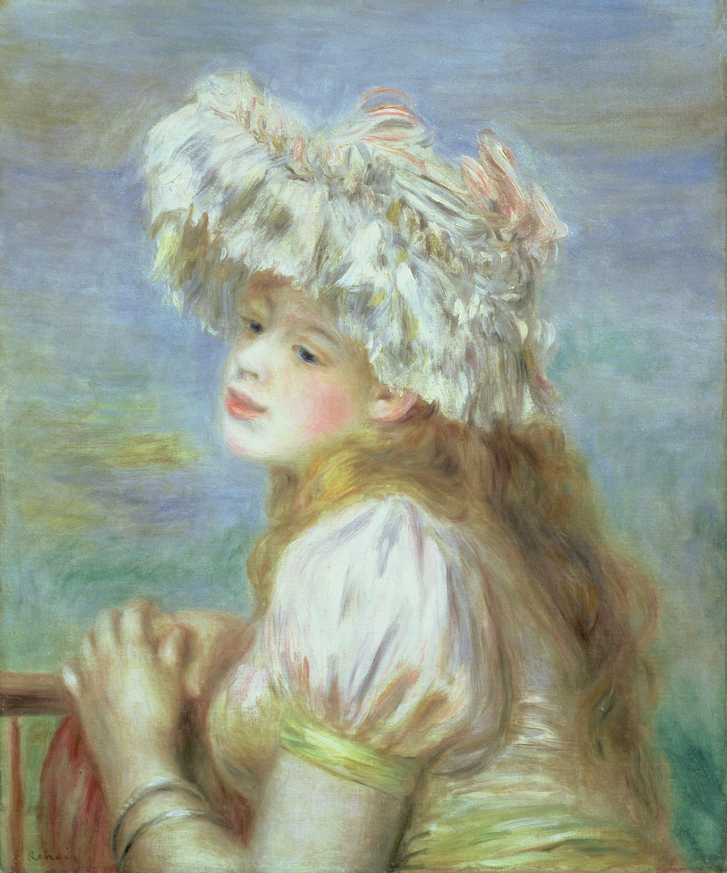 Porträt einer jungen Frau mit Spitzenhut, 1891 von Pierre Auguste Renoir