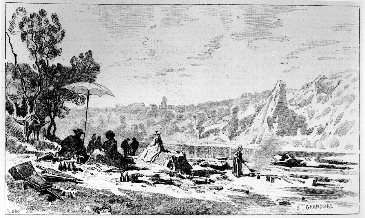 George Sand beim Mittagessen am Ufer der Creuse, ca. 1860 von Pierre Eugene Grandsire