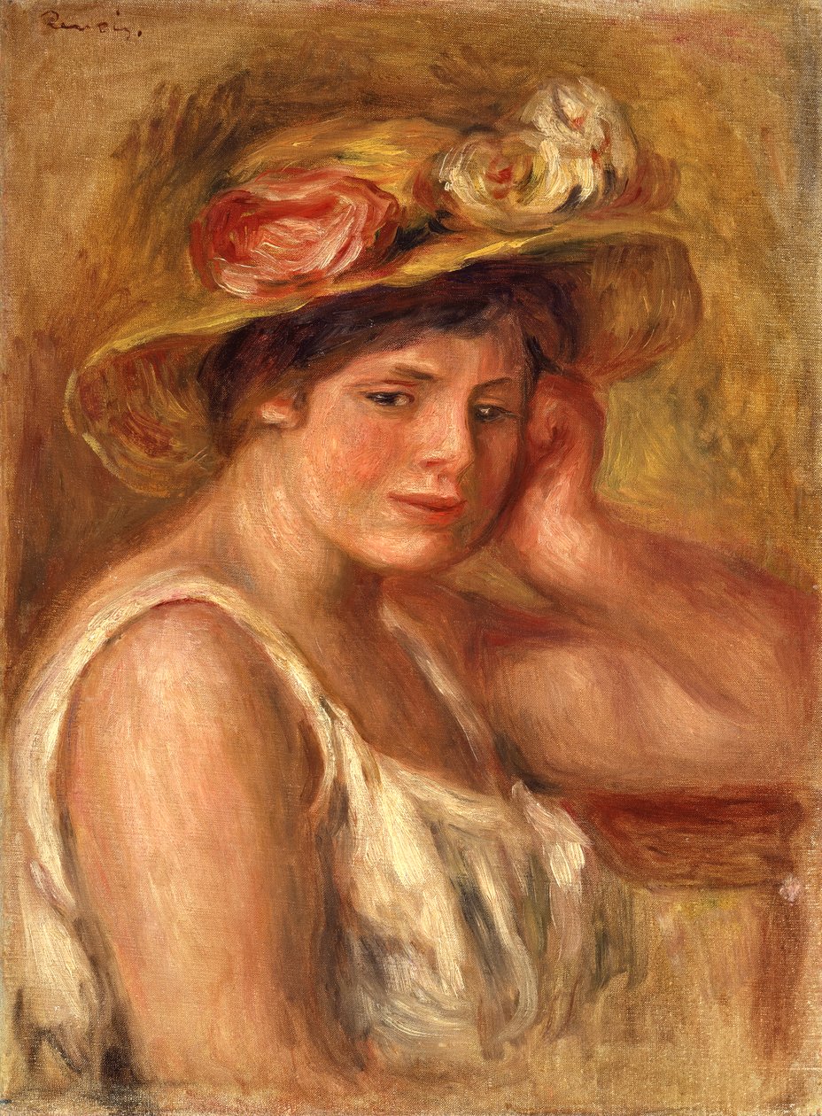 Junges Mädchen mit Hut von Pierre Auguste Renoir