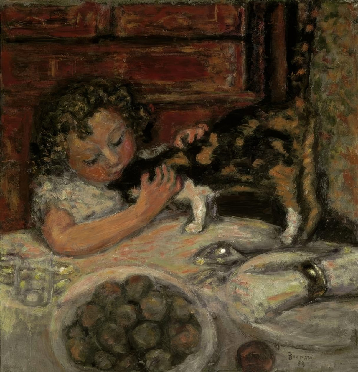 Kleines Mädchen mit Katze von Pierre Bonnard