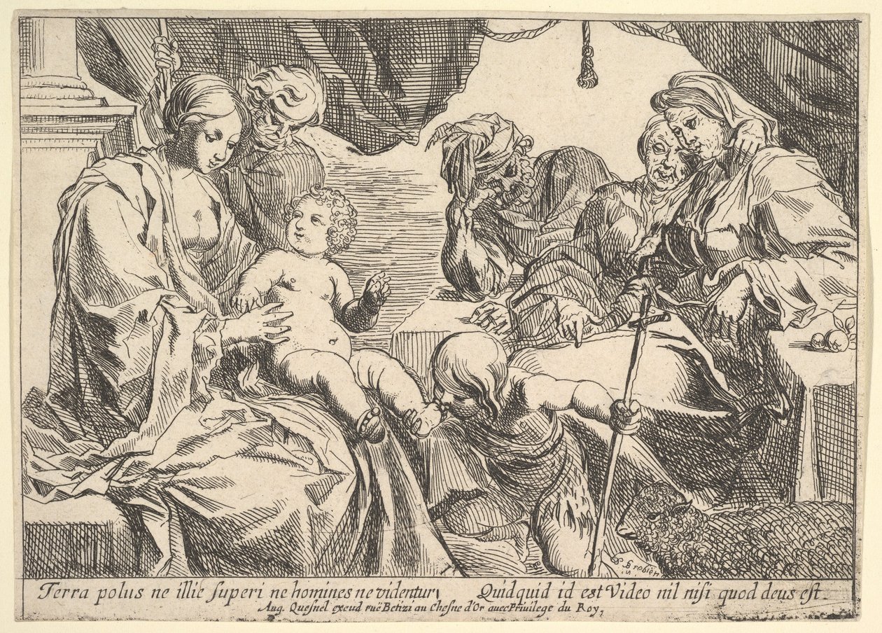 Heilige Familie mit Heiligen, 1610-1642 von Pierre Brebiette