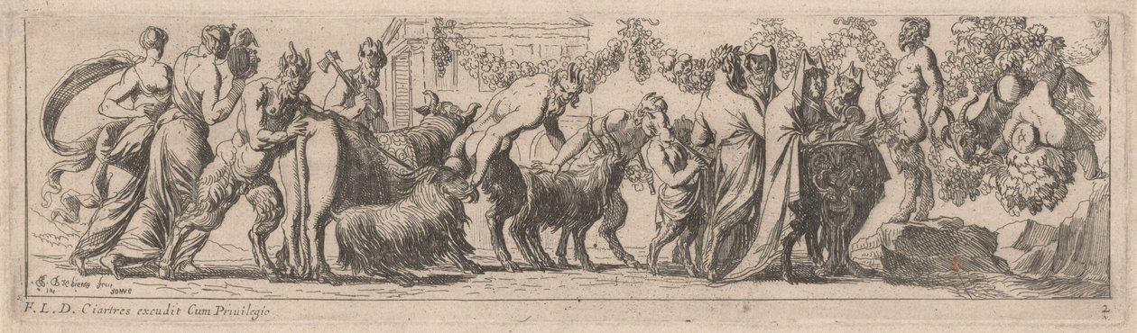 Satyrn bringen Tiere zu einem Altar von Pierre Brebiette