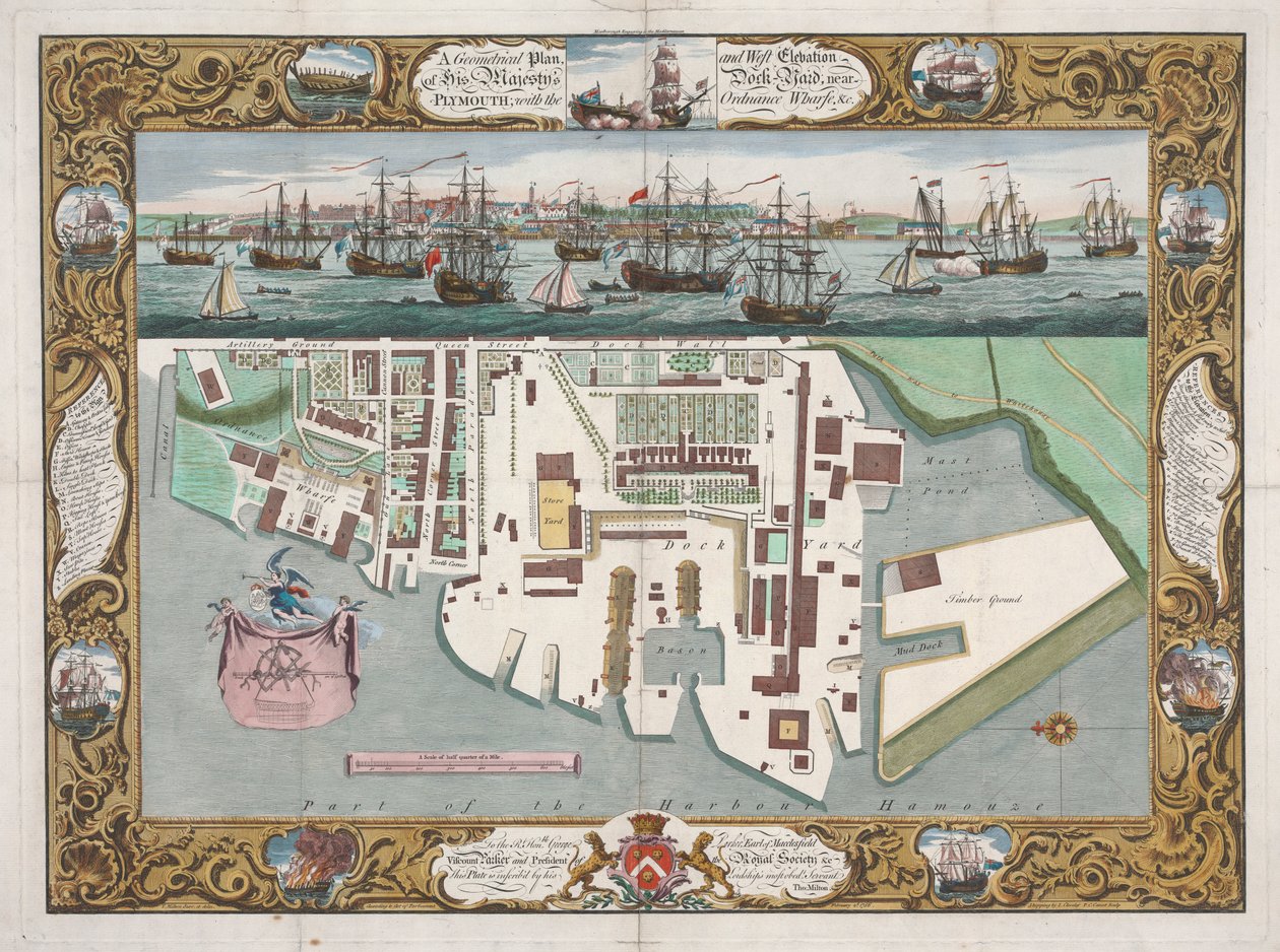 In der Nähe von Plymouth mit dem Ordnance Wharf... von Pierre Charles Canot