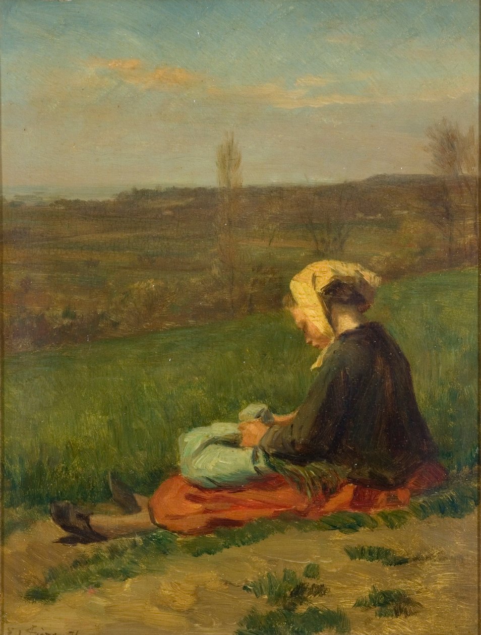Ein Kind auf einem Feld von Pierre Edouard Frere