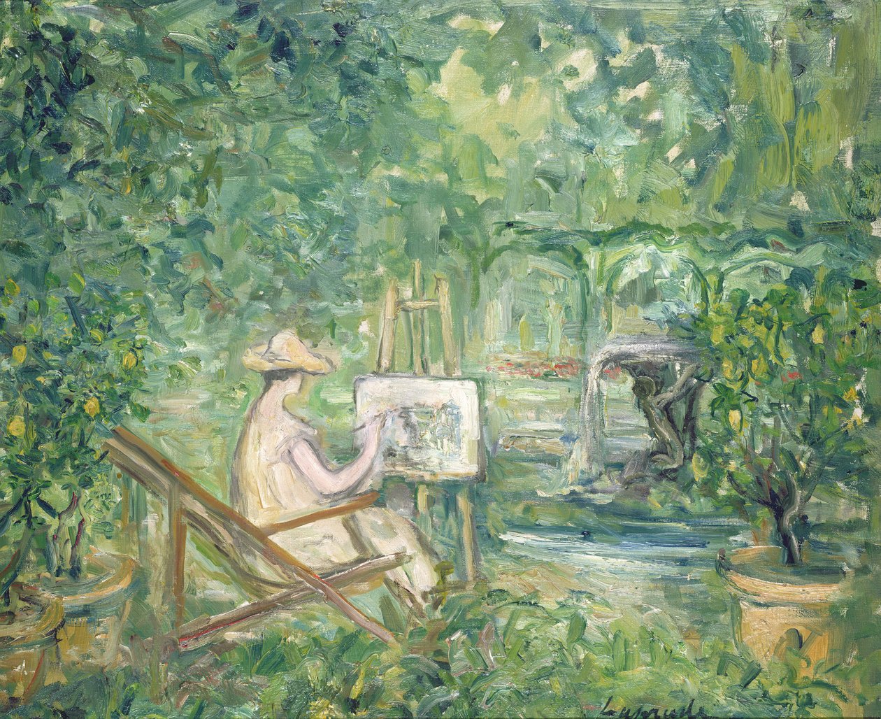 Frau malt in einer Landschaft, 1900-10 von Pierre Laprade