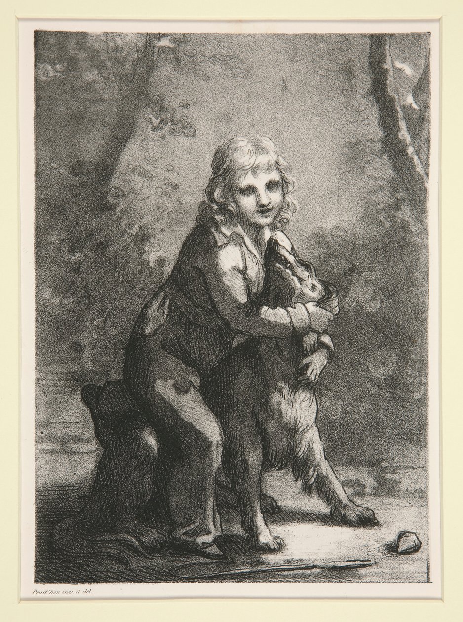 Ohne Titel (Junge mit Hund) von Pierre Paul Prud