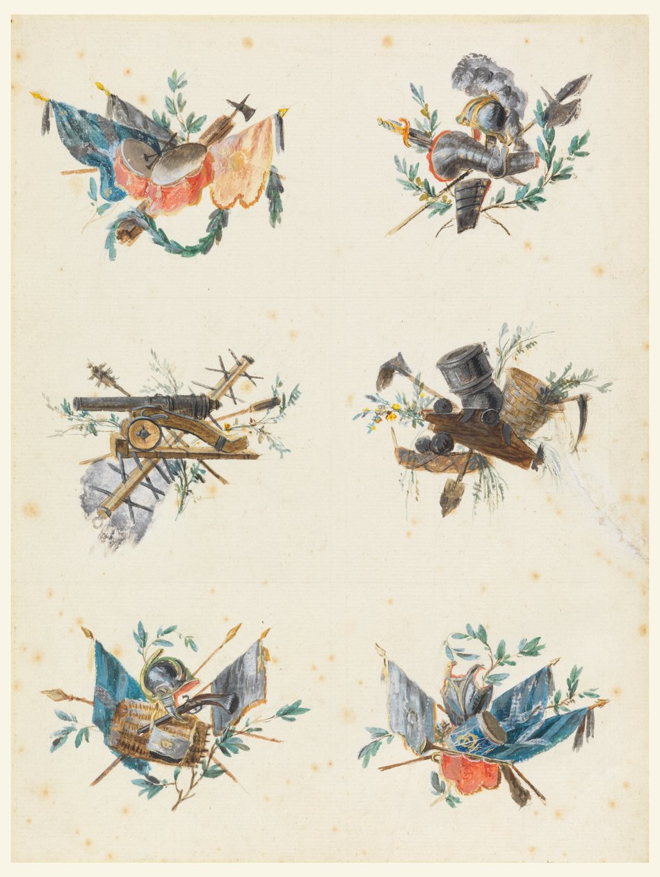 Sechs Trophäen aus militärischen Attributen von Pierre Ranson