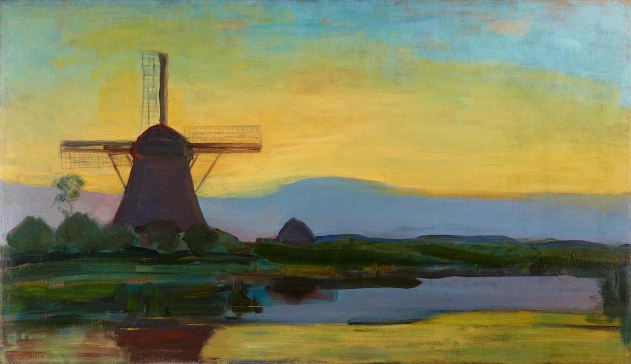 Oostzijdse Mühle mit erweitertem blauem, gelbem und violettem Himmel, ca. 1907-Anfang 1908 von Piet Mondrian