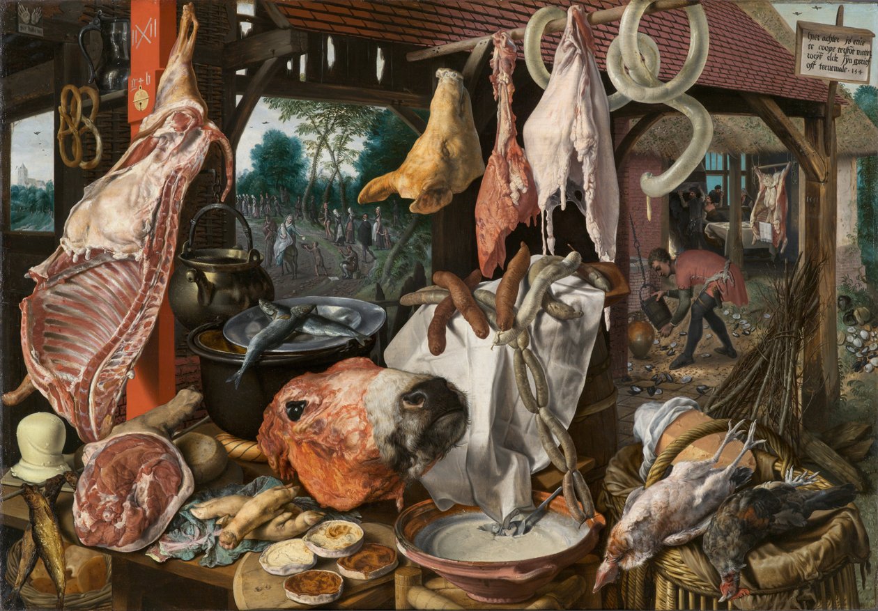 Stillleben mit Fleisch und der Heiligen Familie von Pieter Aertsen