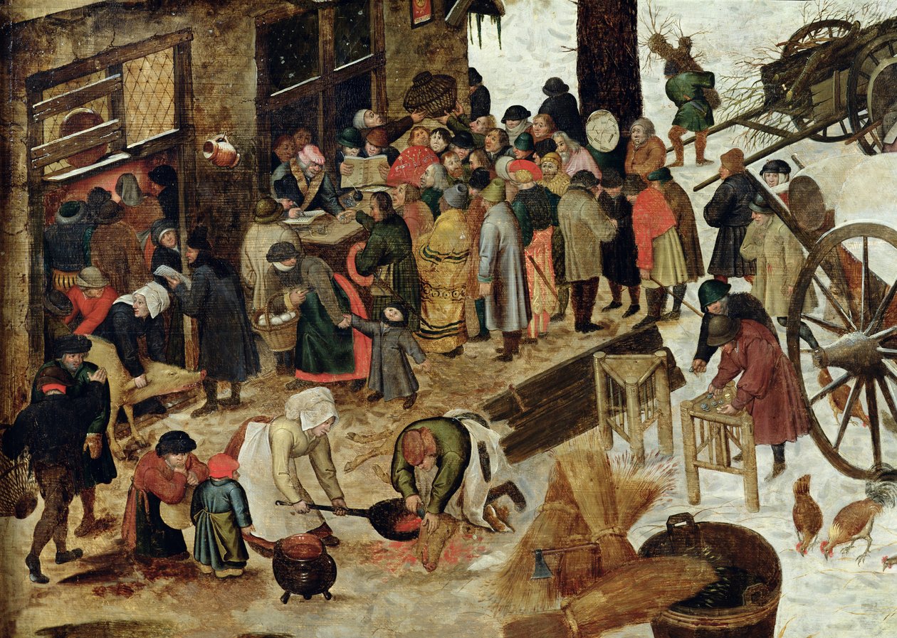 Die Zahlung des Zehnten oder Die Volkszählung in Bethlehem (Detail), nach 1566 von Pieter Brueghel the Younger