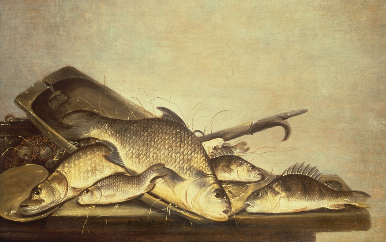 Stillleben mit Barsch und Hecht von Pieter de Putter