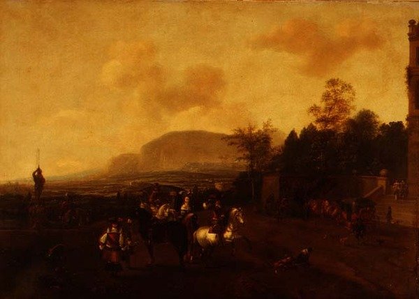 Eine Falkenjagdgesellschaft von Pieter (circle of) Wouwermans