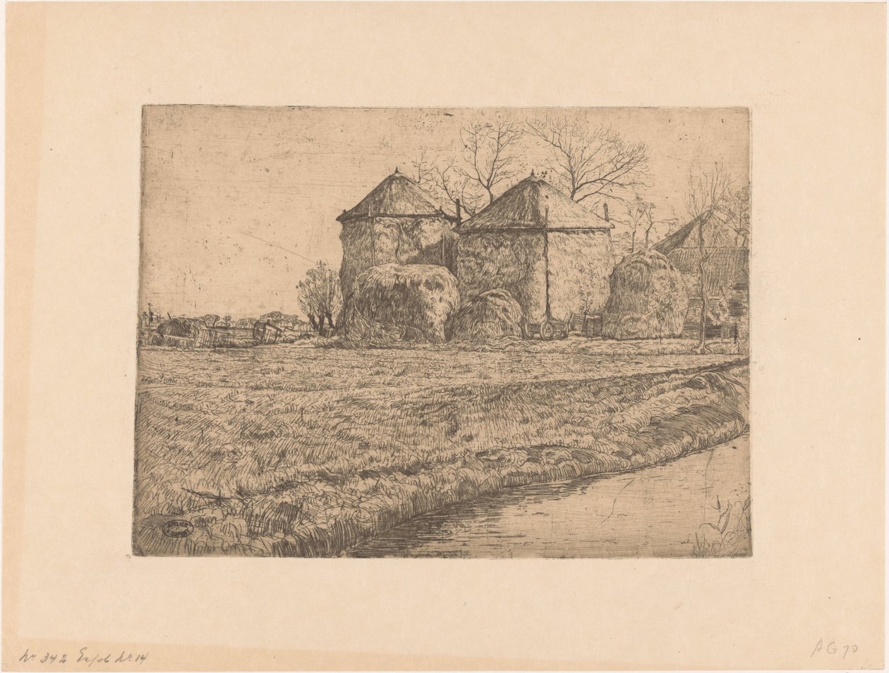 Bauernhof mit zwei Heuschuppen von Pieter Dupont