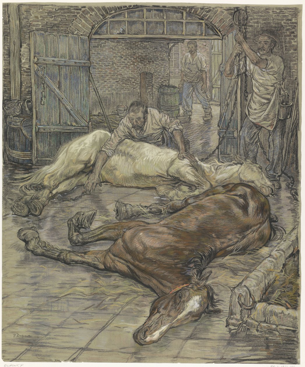 Das Schlachten von zwei Pferden von Pieter Dupont