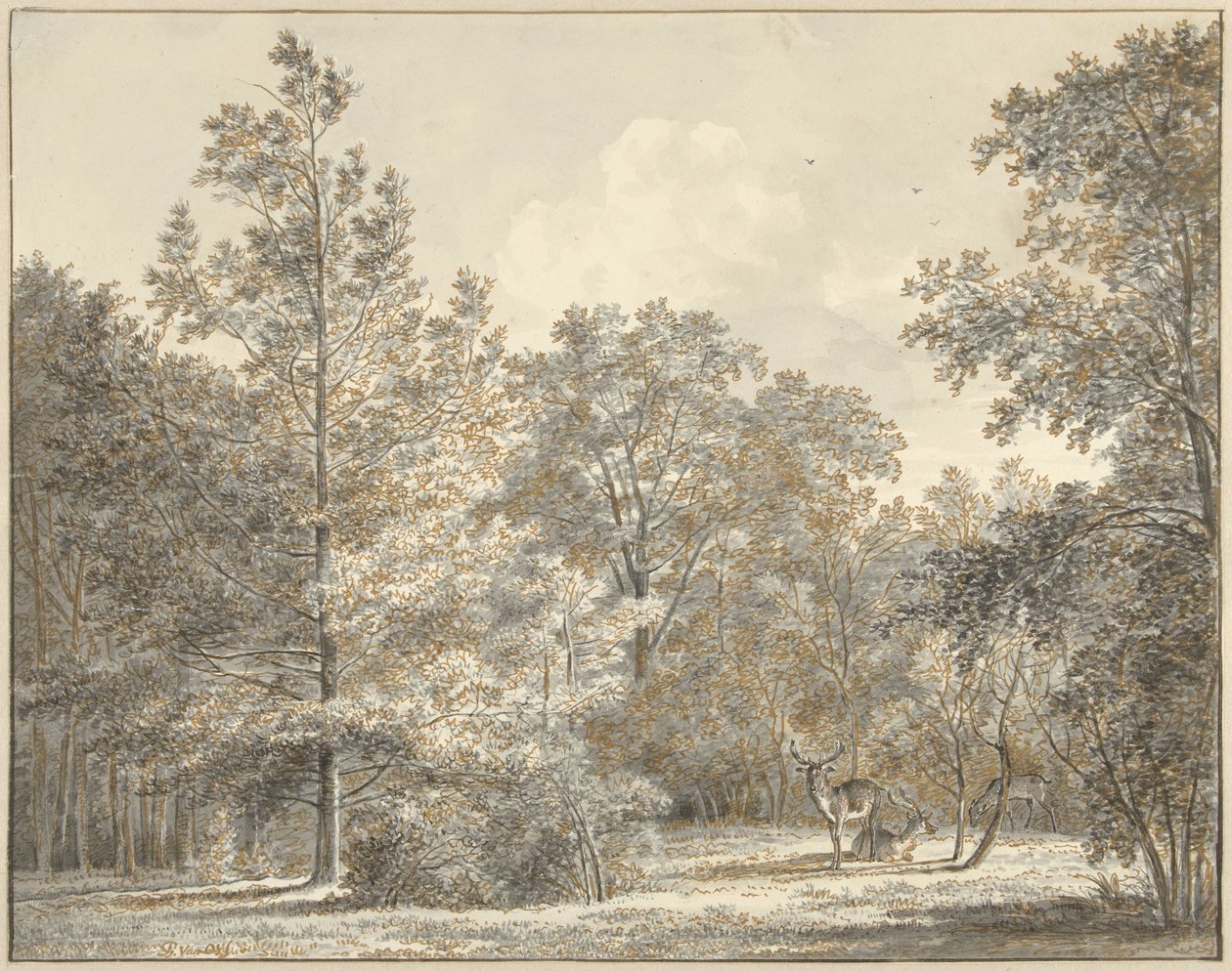 Hirsche im Wald von Pieter Gerardus van Os