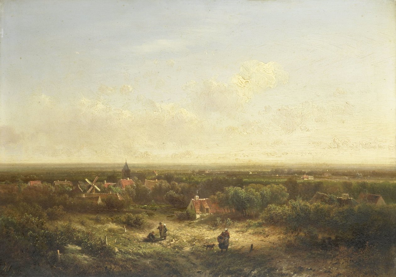 Fernsicht mit einem Dorf von Pieter Lodewijk Francisco Kluyver