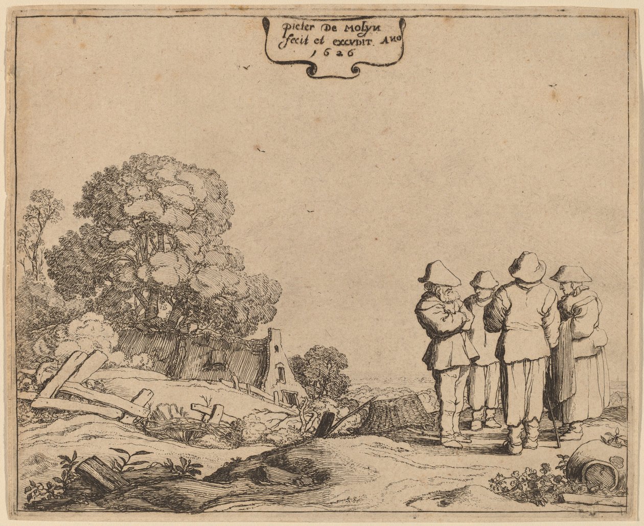 Drei Bauern und eine Frau von Pieter Molijn
