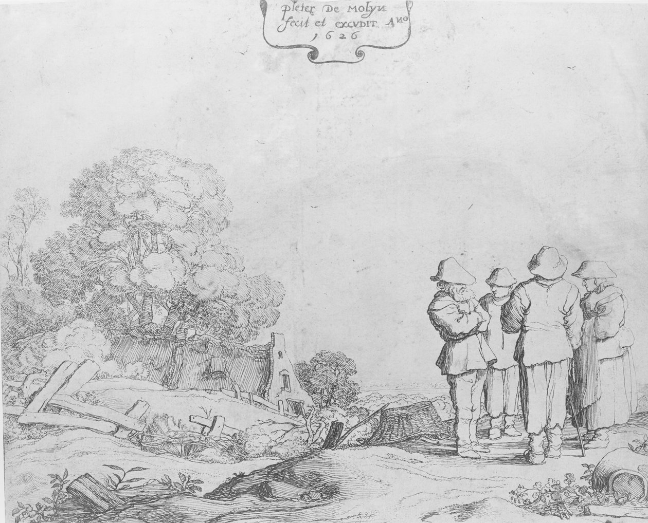 Drei Bauern und eine Frau von Pieter Molijn