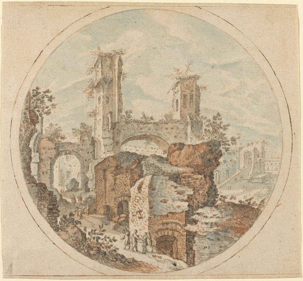 Reisende unter römischen Ruinen von Pieter Stevens