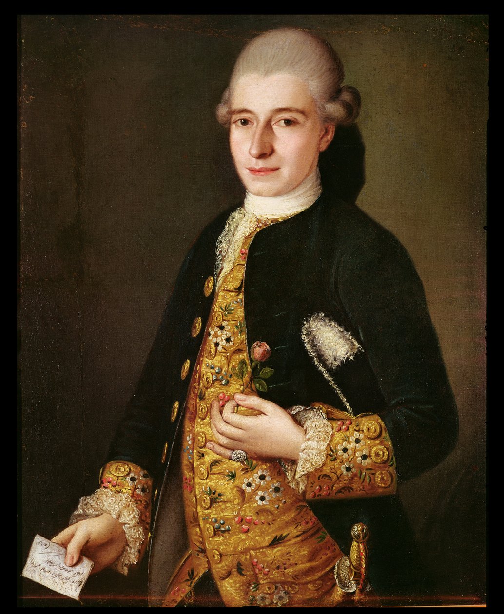 Porträt eines Gentlemans mit Rosenknopfloch von Pietro Longhi
