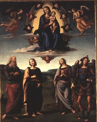 Jungfrau und Kind mit Heiligen, nach 1497 von Pietro Perugino