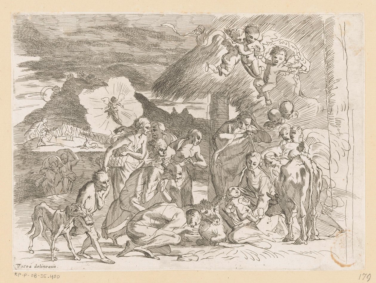 Anbetung durch die Hirten von Pietro Testa