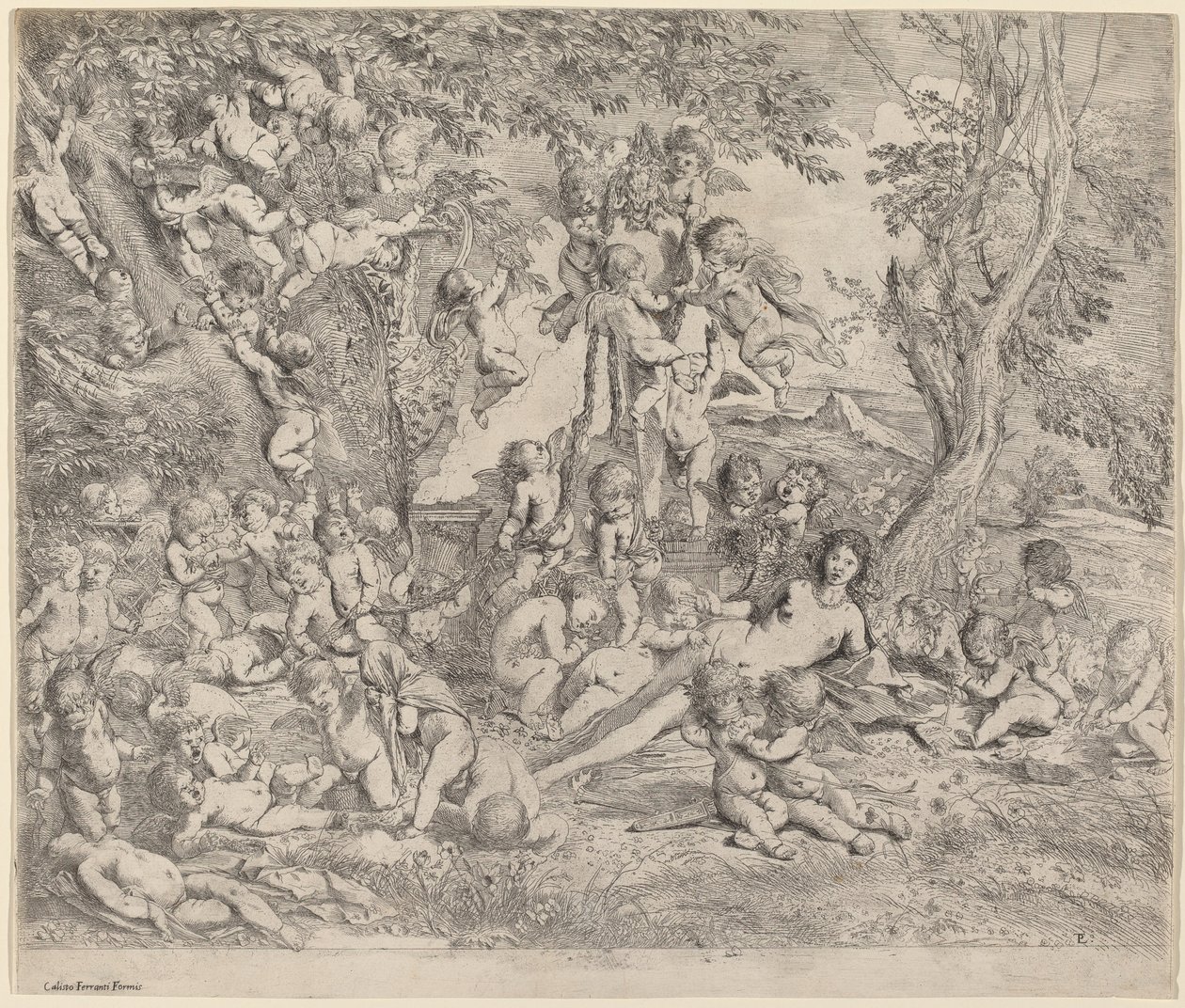 Venus in einem Garten mit Cupidos von Pietro Testa