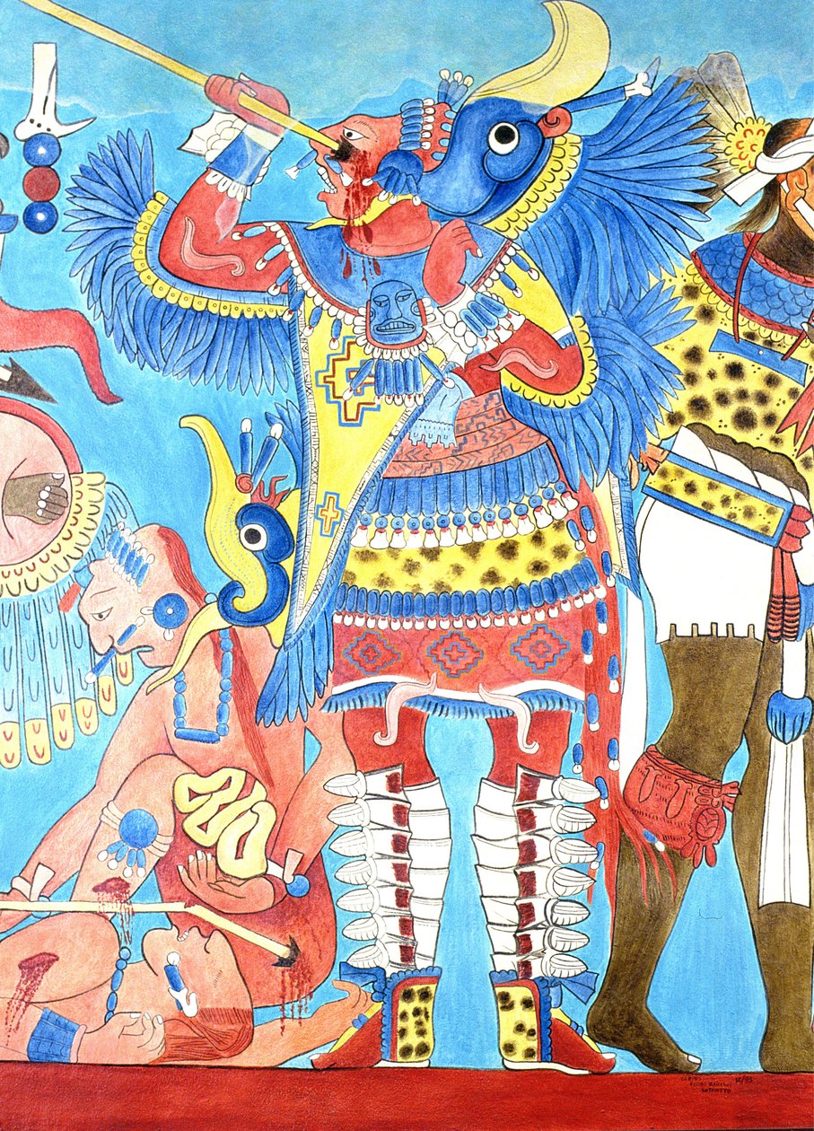 Reproduktion eines Wandgemäldes in Cacaxtla, Mexiko von Pre Columbian
