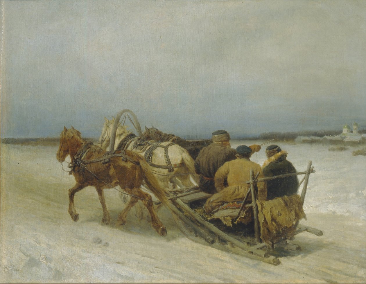 Troika im Winter, 1880er von Pyotr Petrovich Sokolov