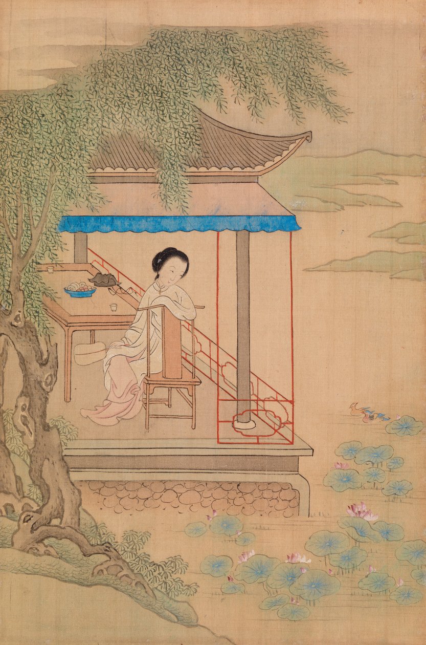 Sitzendes Mädchen auf der Veranda von Qiu Ying