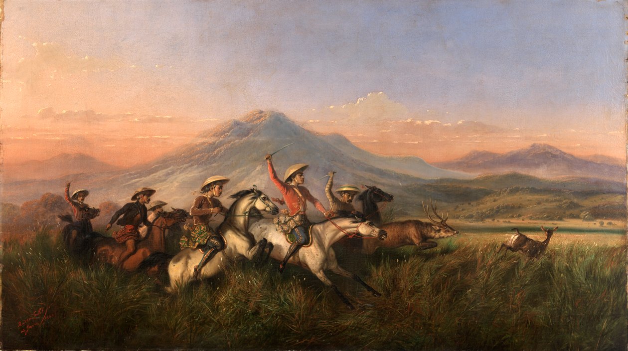 Sechs Reiter jagen Hirsche, 1860 von Raden Saleh