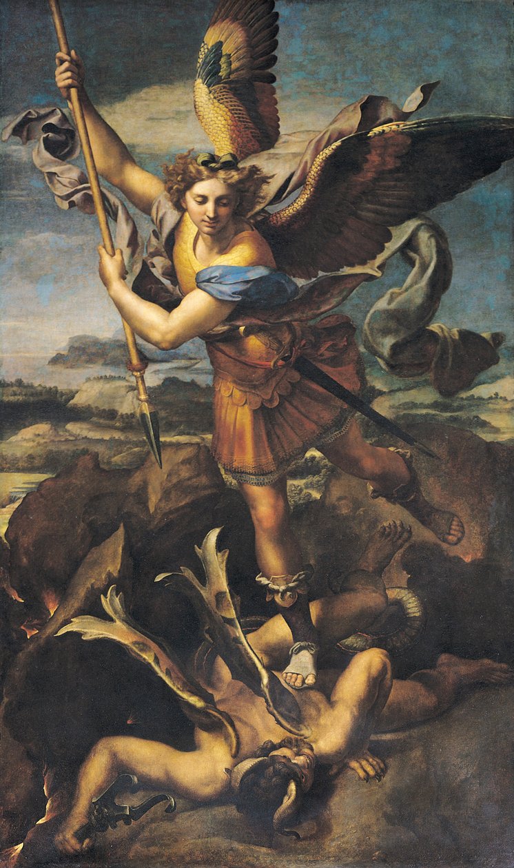St. Michael überwältigt den Dämon, 1518 von Raffaello Sanzio Raphael