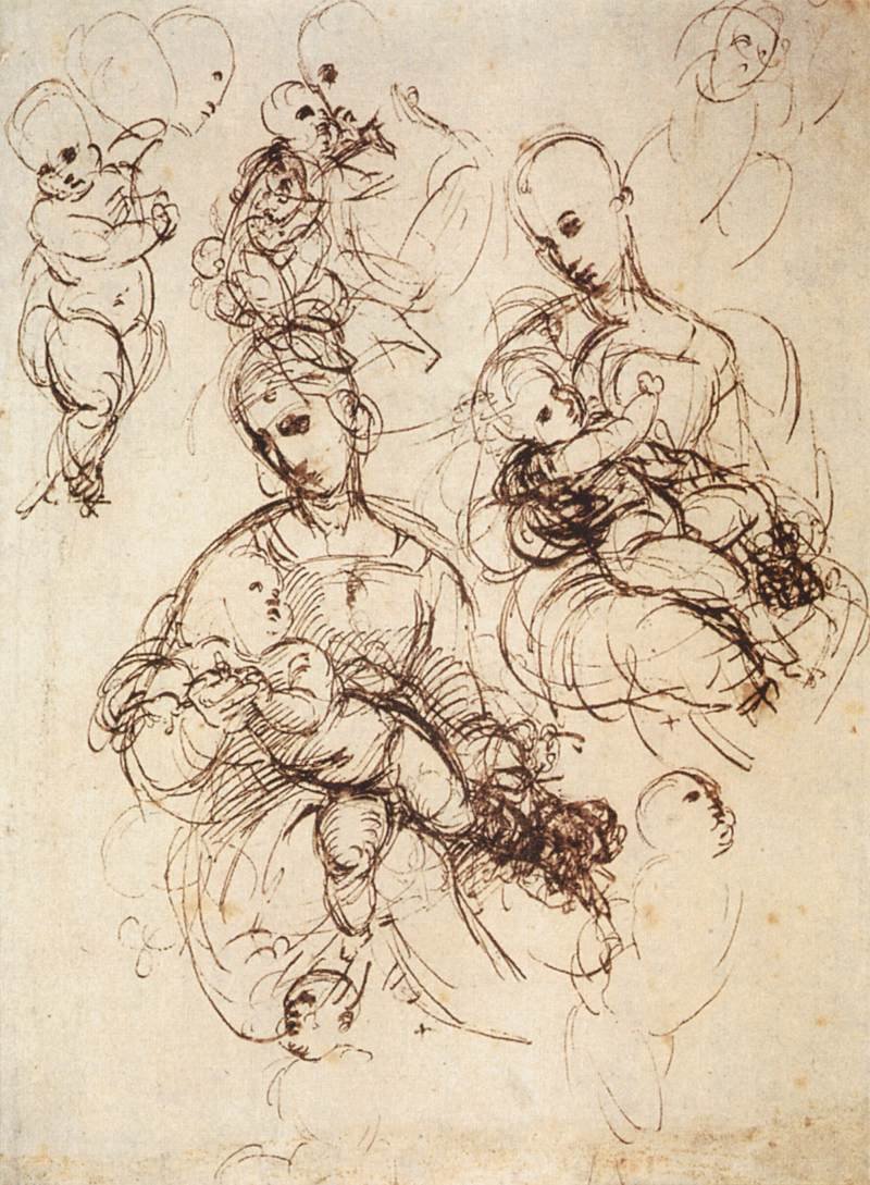 Studien für Madonnen mit Kind von Raffaello Sanzio Raphael