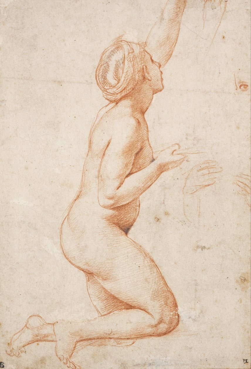 Eine kniende nackte Frau mit erhobenem linken Arm von Raffaello Sanzio Raphael