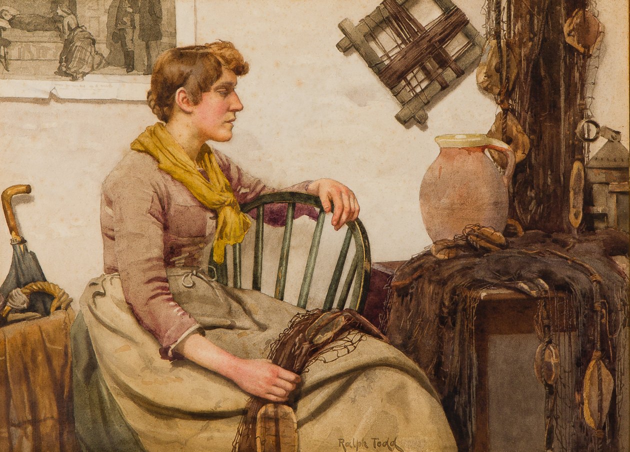 Frau beim Netzeflicken von Ralph Todd